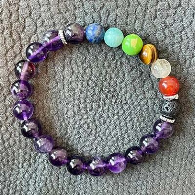 Amethyst with 7 Chakra & Lava Rock Aromatherapy Diffuser Bracelet