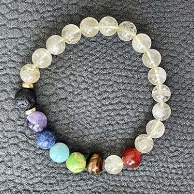 Citrine Crystal with 7 Chakra & Lava Rock Aromatherapy Diffuser Bracelet