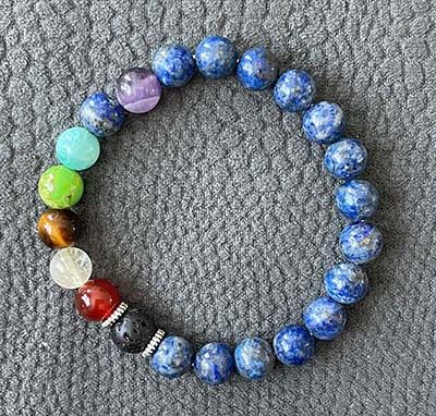 Lapis Lazuli Gemstone with 7 Chakra & Lava Rock Aromatherapy Diffuser Bracelet