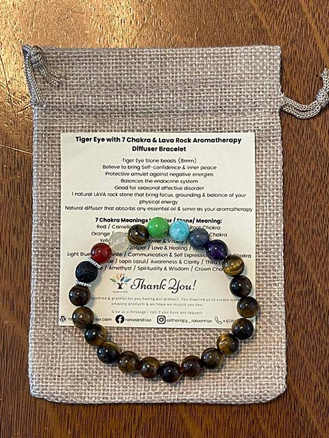 Tiger Eye with 7 Chakra & Lava Rock Aromatherapy Diffuser Bracelet - Image 4