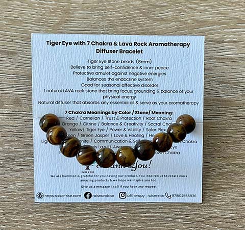 Tiger Eye with 7 Chakra & Lava Rock Aromatherapy Diffuser Bracelet - Image 5