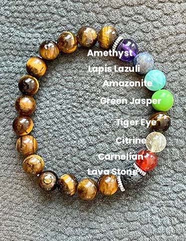 Tiger Eye with 7 Chakra & Lava Rock Aromatherapy Diffuser Bracelet - Image 3