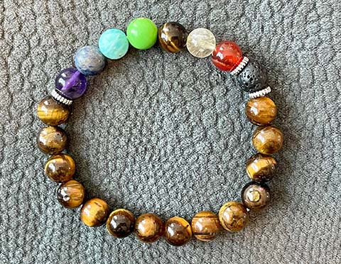 Tiger Eye with 7 Chakra & Lava Rock Aromatherapy Diffuser Bracelet